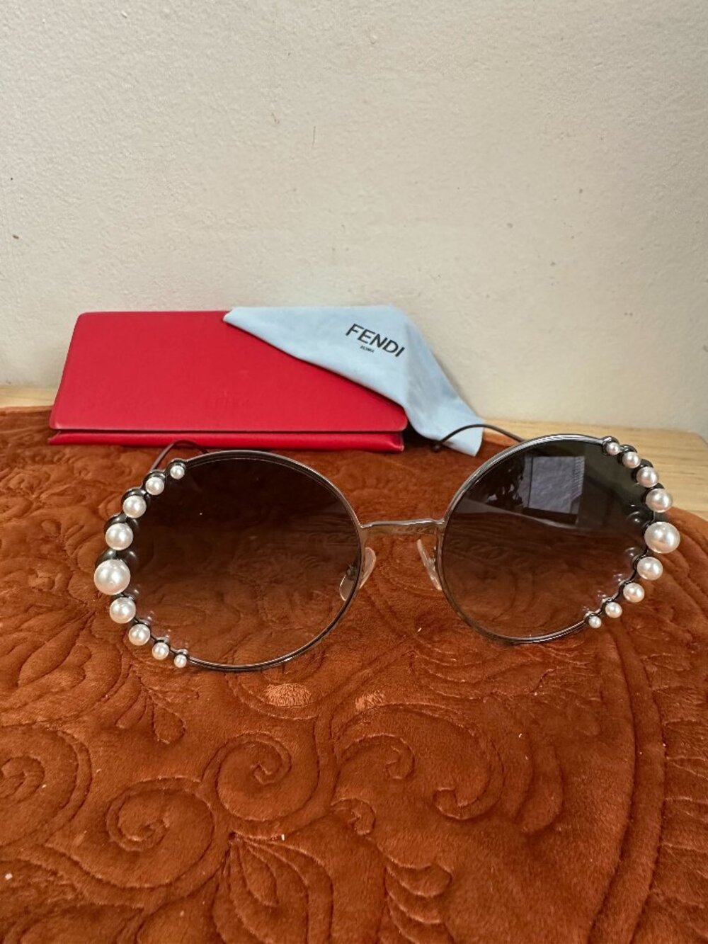Fendi Women's Ribbons And Pearls Oversized Round Sunglasses